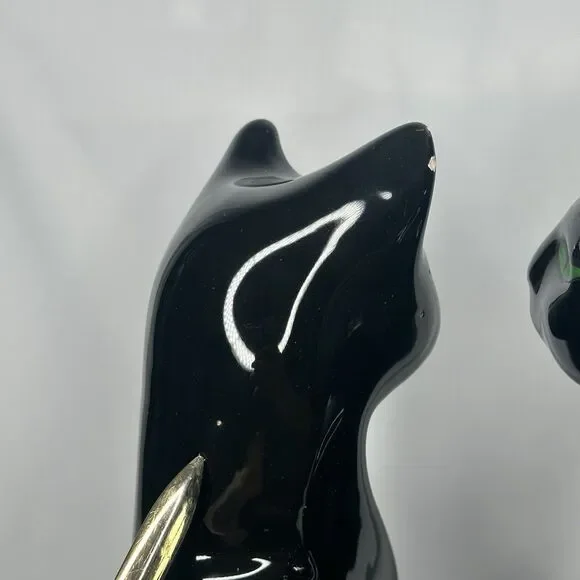 VTG Artmark Fine Ceramic Midnight Shadows Pair of Black Cats Green Eyes 12.5 in - Picture 4 of 12